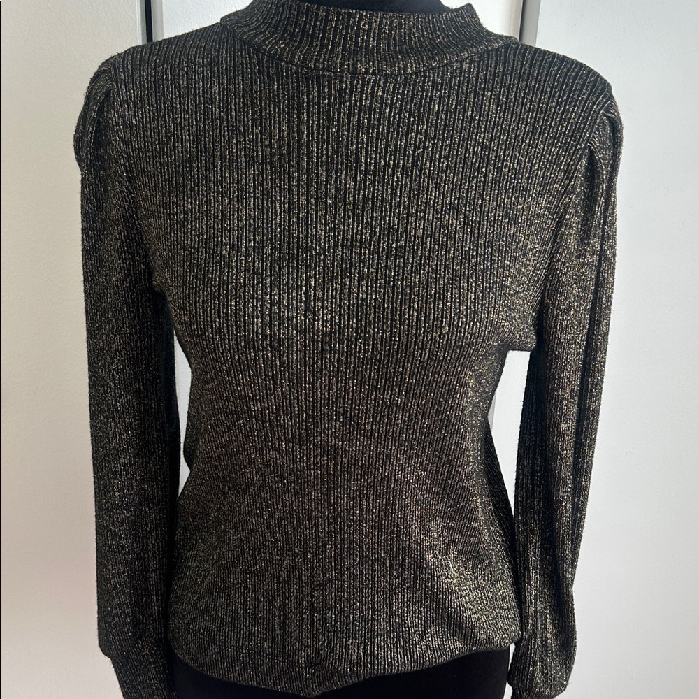 LOFT Black and Gold Cowl Neck Sweater